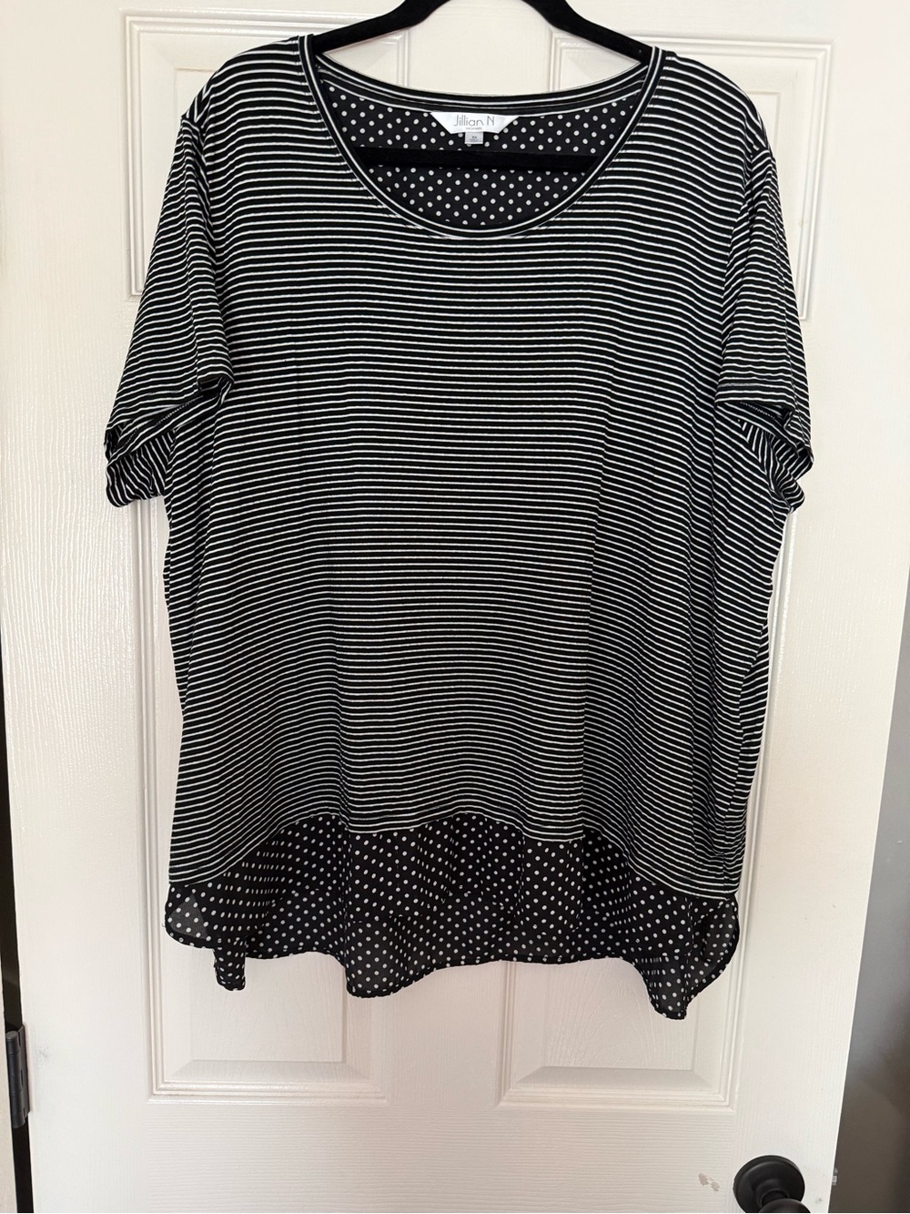 Jillian N. Black & White Striped Polka Dot Hem Women's Top